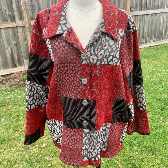 Vintage Studio Works Women’s Jacket~Size 2XL~Patterned Lightweight~Red/Black EUC - Picture 1 of 16